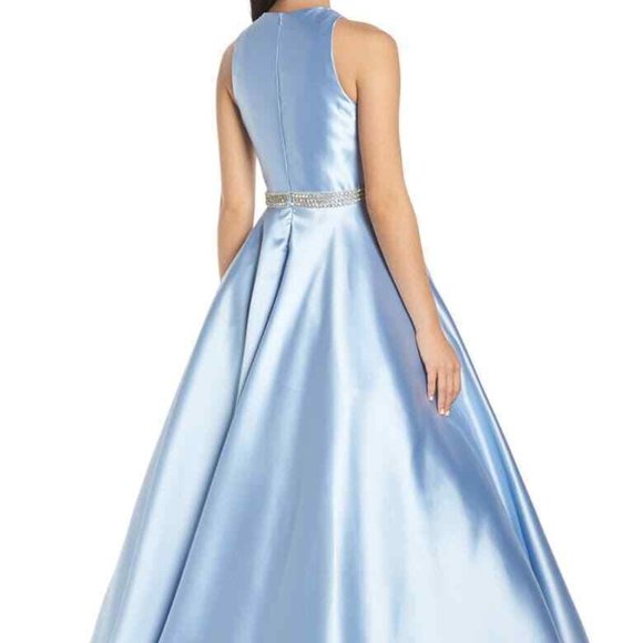 MAC DUGGAL 55237H JEWELED WAIST SATIN TWULL POWDER BLUE EVENING GOWN sz 6 - Picture 3 of 11